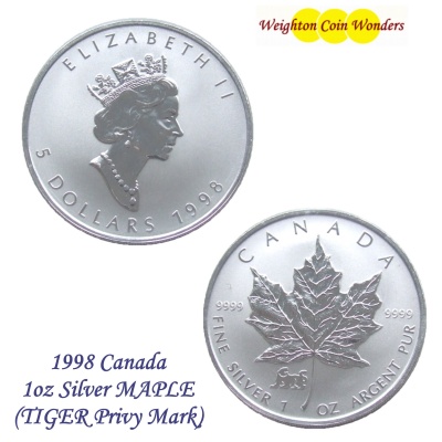 1998 1oz Silver Maple - TIGER Privy Mark
